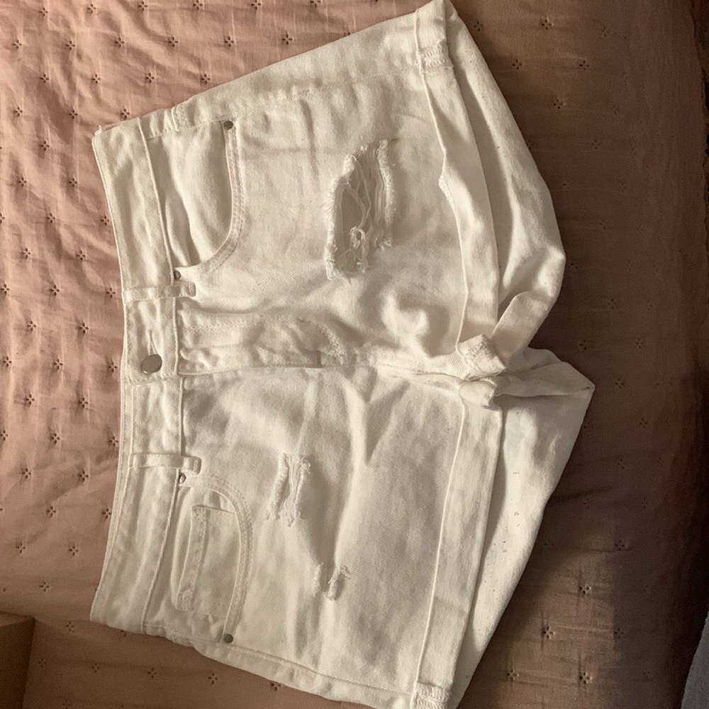 White high rise denim shorts